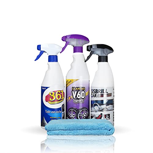 Essential Car Cleaning Kit – Rim Cleaner, All-Purpose Interior & Exterior Detailer, Leather & Plastic Conditioner – Complete Auto Detailing Trio with Microfiber Towel