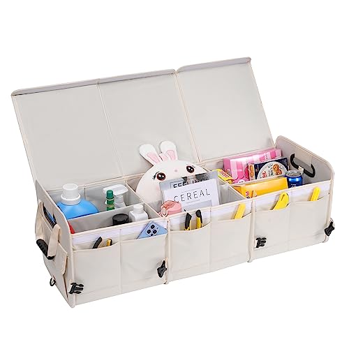 Car Trunk Organizer with Lid Storage Collapsible Multi Compartment Adjustable Straps for SUV, Truck, Sedan(Beige) XL - view 6