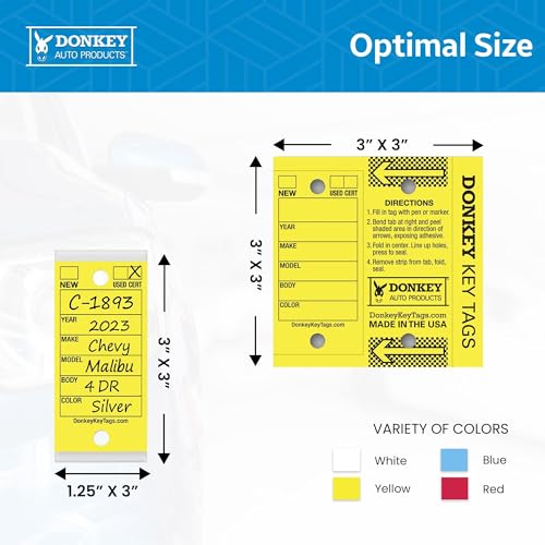 Donkey Key Tags, Laminated Self-Protecting (250 Tags Per Box with Metal Rings) (Yellow) - view 4