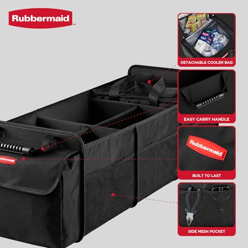 Car Organizer, Collapsible Trunk Organizer with Removable Leakproof Cooler Bag without Lid, Multi-Compartment Car Storage Organization for Car Accessories, 5 Compartments Without Cover - view 3