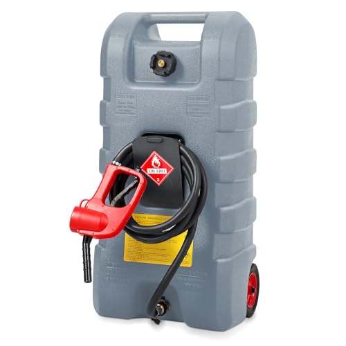 15 Gallon Fuel Caddy, Portable Gas Can Fuel Tank with Manual Siphon Pump & 10FT Hose, Wheeled Fuel Container for Gasoline Diesel Storage, Car, ATV, Boat, Lawn Mower, Generator, Grey