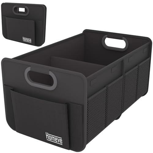 Car Trunk Organizer for SUV, Small Compact Size No-Sag Heavy Duty, 7 Pockets Foldable Waterproof Anti-Slip Storage, Fit Sedan, Truck, Front Seat, Universal Car Accessories, Black, 2 Compart