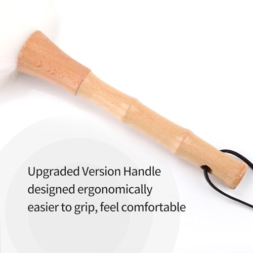 Feather Duster, Lambswool Duster for Cleaning,with Solid Wooden Handle,Leather Hang Strap,Anti-Static 14.9 inch Washable Reusable Small Hand Duster(Natural) for Office, Home and Car - view 5