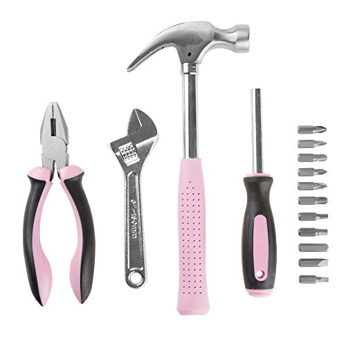 15-Piece Household Hand Tool Set with Carry Case – Tool Kit with Screwdrivers, Pliers, and Wrenches – Great for Home or Car (Pink) - view 4