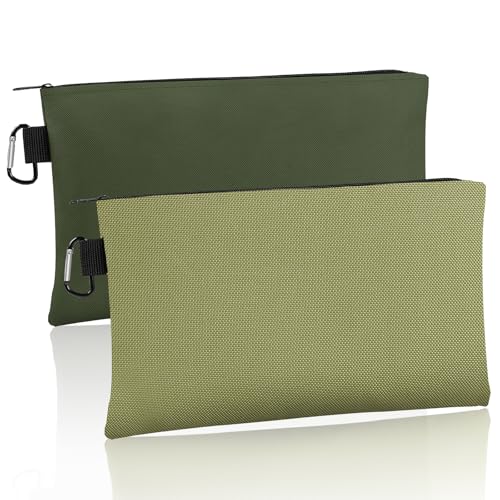 Tool Bag Zipper Pouch, 12.4×7.3 Inch Premium Tool Pouch with Carabiner, Utility Multipurpose Storage Organizer Bag for Tools, Stationery, Small Items (2 pack)