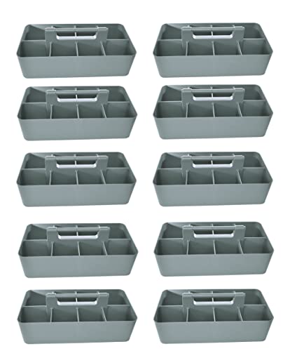Bulk Large Portable Caddy DIY Dividers, 8 Compartments, School Office,Portable Basket with Handle Storage Organizer Modern Made in USA (10 PACK, Orion Gray)
