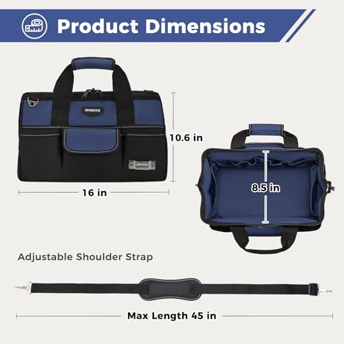 16-Inch Heavy Duty Tool Bag, 22 Pockets Empty Tool Box Organizer Storage, Soft Large Tote Toolbox Organization Portable Handle Carry Drill Toolbag for Handyman Home DIYer, Dad Men Gifts, Blue - view 2
