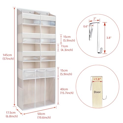 Extra Large Over The Door Organizer with Clear Pockets - 8 Compartments & XL Bottom Storage, Heavy-Duty Hanging Organizer for Bathroom, Bedroom, Closet (57 Inch Height). - view 4