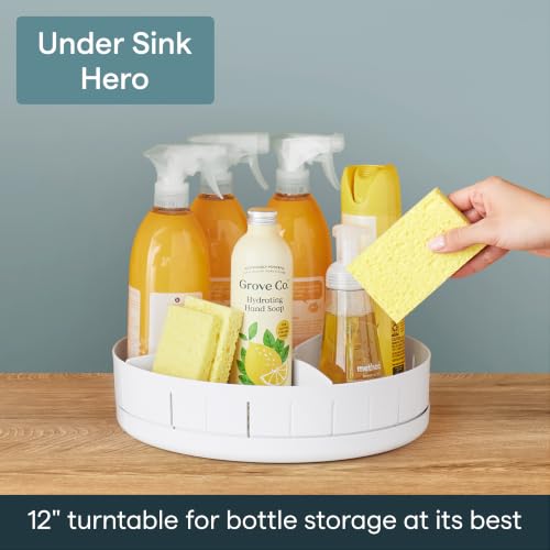 SinkSuite Under Sink Turntable with Adjustable Dividers, Lazy Susan Organizer for Kitchen or Bathroom Storage, White - view 2