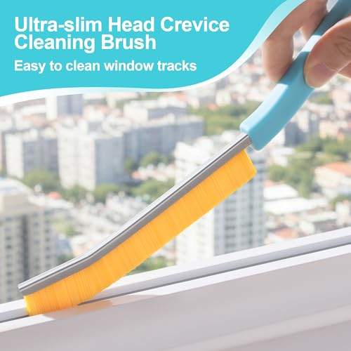4 Pack Crevice Cleaning Brush, Turquoise Hard Bristle Grout Brush, House Cleaning Supplies, Magnetic Gap Cleaning Brush for Kitchen, Bathroom, Window, Toilet, Multifunctional Cleaning Tools - view 3