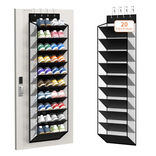 10-Tier Over Door Mesh Shoe Organizer with Large Deep Pockets, Hanging Door Shoe Storage Rack That Holds 20–30 Pairs of Sneakers, Boots and Other Footwear (Piano White)