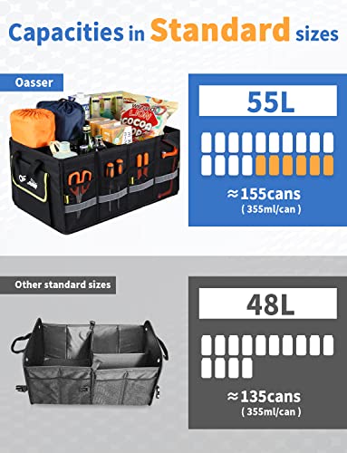 Car Trunk Organizer with Foldable Soft Lid, 55L 3 Compartments Black - view 2