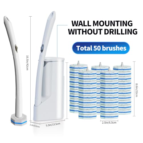 Disposable Toilet Brush Cleaning System, Two Sets of Wands and 60p Refills Pads Replacement Heads, Wall Mounted Toliet Stick Starter Kit Bathroom Maintenance, Toilet Bowl Cleaner Holder - view 3