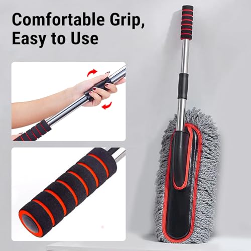 Car Duster, Scratch-Free Microfiber Cleaning Brush, Gray/Red - view 4