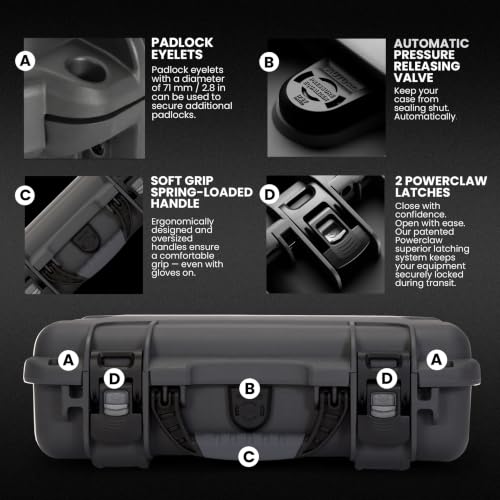 909 Travel Hard Case with Customizable Cubed Foam – Waterproof Camera Case, 12.6” x 9” x 4.4”, Lightweight, Lockable, Dustproof, Impact-Resistant & Durable Protective Case – Graphite - view 5