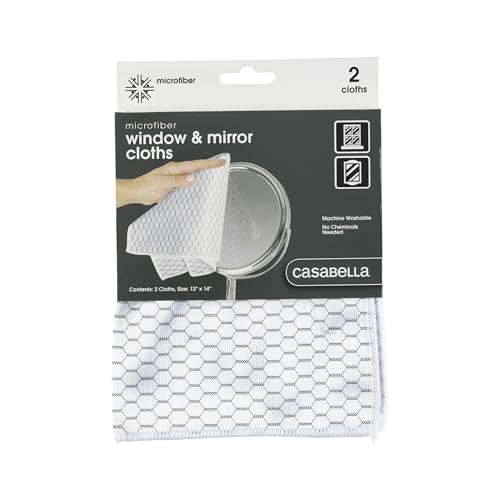 Lint-Free Microfiber Glass and Mirror Cleaning Cloths, White/Black (Set of 2)