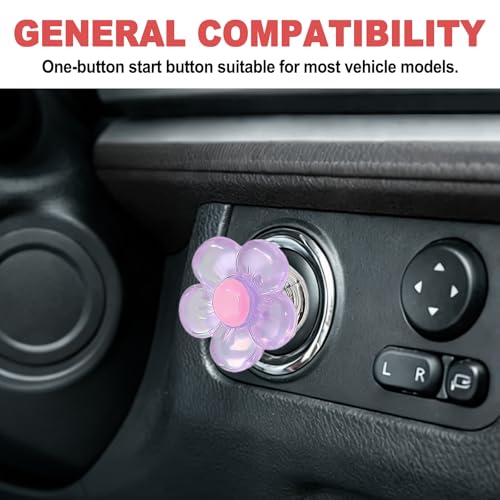 Bling Start Button Cover, Universal Car Accessories for Engine Start/Stop Resin Flower Starter Cover, Cute car Accessories for Women, Girls (Transparent Purple) - view 6