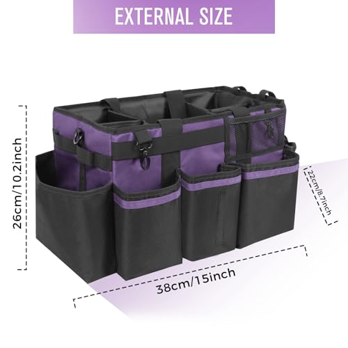 Wearable Cleaning Caddy, Cleaning Caddy Supplies Organizer with Handle & Shoulder Straps for Housekeepers, Under Sink & Car Cleaning Tool Organizers Bag with 4 Foldable Divider (Purple) - view 5