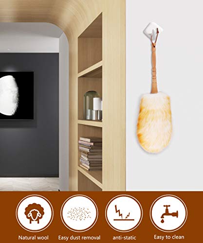 Lambswool Duster with Solid Wooden Handle,Leather Hang Strap,18.9 inch Long,Natural Feather Duster for Cleaning Ceiling Fans,Window Blinds,Computer Screens,Bookshelves etc - view 6