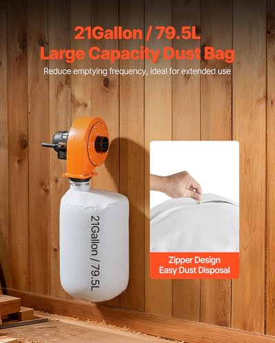 Dust Collector, Wall Mount Dust Collector 1 HP, 560 CFM Woodworking Dusts Collectors with 2.5 Micron Collectors Bag, Dusts Collection System for Woodworking/Workshop, Industrial Factories - view 4