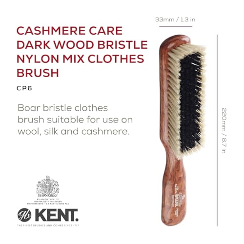 CP6 Clothes Brush. Cashmere Care Dark Wood with Black & White Boar Bristle, Lint Remover for Wool and Silk for Keeping Delicate Fabrics Free from Fibres, Fluff and Pet Hair. Made in England - view 3