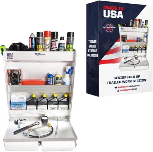 445 Trailer Door Cabinet Organizer Senior Work Station Storage - Made in USA - Flip Out Work Tray Spring Loaded Paper Towel Tensioner Aluminum Garage Bike Shop 25 x 6 x 30 (Silver)
