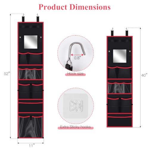 Hanging Locker Organizer with Mirror School Locker, Black and Red - view 3