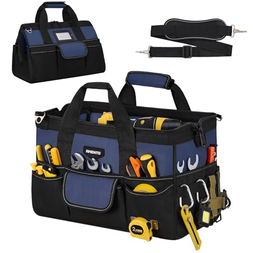 16-Inch Heavy Duty Tool Bag, 22 Pockets Empty Tool Box Organizer Storage, Soft Large Tote Toolbox Organization Portable Handle Carry Drill Toolbag for Handyman Home DIYer, Dad Men Gifts, Blue