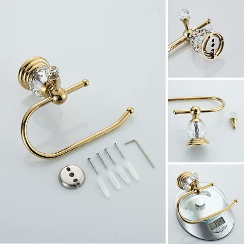 Polished Gold Toilet Paper Holder, Brass Crystal Tissue Holder Bathroom Accessories Wall Mounted - view 5