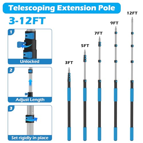 16FT Reach High Ceiling Duster Kits with 3-12FT Adjustable Pole - Includes Extra Long Duster, High Ceiling Duster, Rotatable Window Squeegee & Cobweb Duster for Ceiling Fans and Whole House Cleaning - view 2