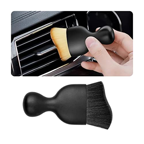 Car Interior Detailing Brush, Auto Soft Hair Cleaning Brushes, Curved Dirt Dust Collectors, Removal Tool for Dashboard Air Conditioner Vents Leather, Scratch Free (Black/1PCS)