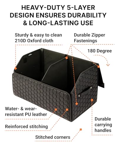 Trunk Organizer for Car, Lid, PU Leather, 21.6in 50L, 1pc, Black - view 4