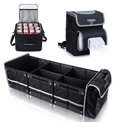 Waterproof Trunk Organizer with Leakproof Cooler Bag + Car Trash Can