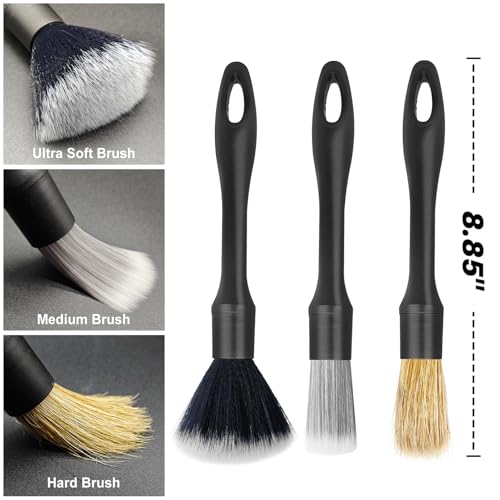 3PCS Car Detailing Brush Set - Interior or Exterior Car Cleaning Brush, [Durable Bristles] Ultra Soft Boars Hair Car Detailing Brushes, Auto Detail Brushes for Air Vent, Leather Seat, Wheels, Emblems - view 2