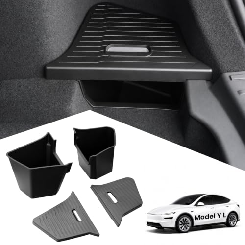 Rear Trunk Storage Bins for 2026 Tesla Model Y L, TPE Side Cargo Organizer Boxes with Lids, Waterproof Anti-Rattle Rear Trunk Accessories for Model Y L 6-Seater Long Wheelbase