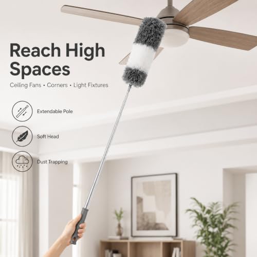 1 Pack Extendable Microfiber Duster, Long Dusting Wand for Ceilings, Gray - view 4