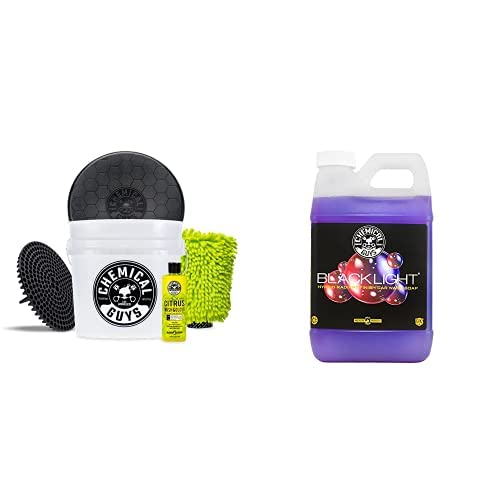 CWS61964BK Car Wash Detailing Bucket, Mitt & Accessories Bundle (6 Items) Featuring Black Light Foaming Car Wash Soap, 64 oz (Half Gallon) - Works on Cars, Trucks, SUVs, RVs & More