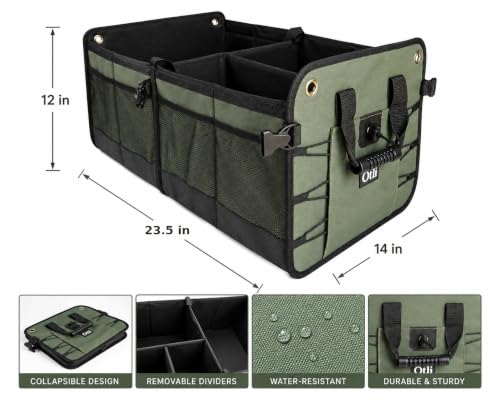 Ōtli Grove Car Trunk Organizer for SUVs & Trucks, Collapsible Storage with Structural PE support, Removable Dividers & Reinforced Handles, Olive - view 5