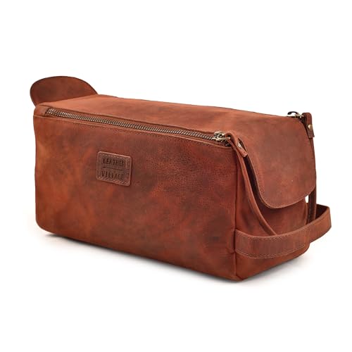 Genuine Leather Toiletry Travel Bag For Men & Women, Red - view 2