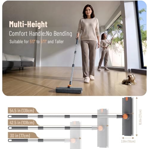 3 in 1 Floor Scrub Brush with Long Handle & Squeegee Tweezer: Up to 54" - view 2