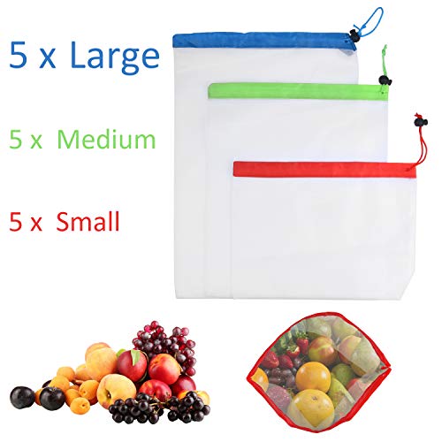 Kare Kind Reusable Produce Bags 15 pcs - Multi-Sized Washable Mesh Bags - Zero Waste Eco-Friendly Net Storage for Grocery Vegetables Fruits Household Toy Small Items - Gift, Travel, Home - view 6