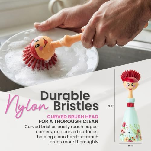 Dolls Dish Brush with Holder for Dishes - Green, Red - view 3