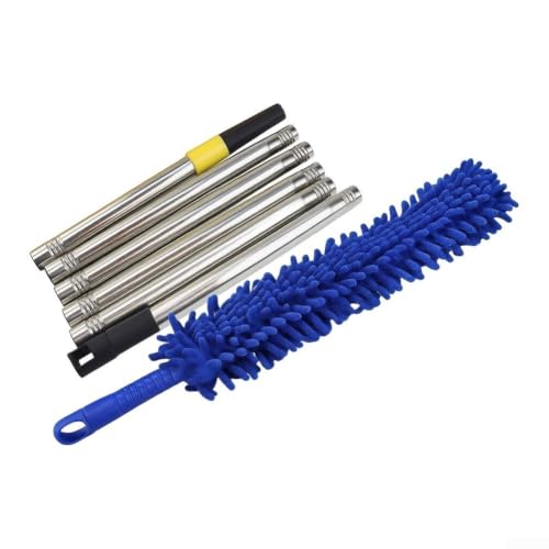 Electrostatic Feather Duster with Extendable Rod - Flexible High-Density Chenille Wand for Ceiling Fans & Blinds - Blue 35cm Head(6)