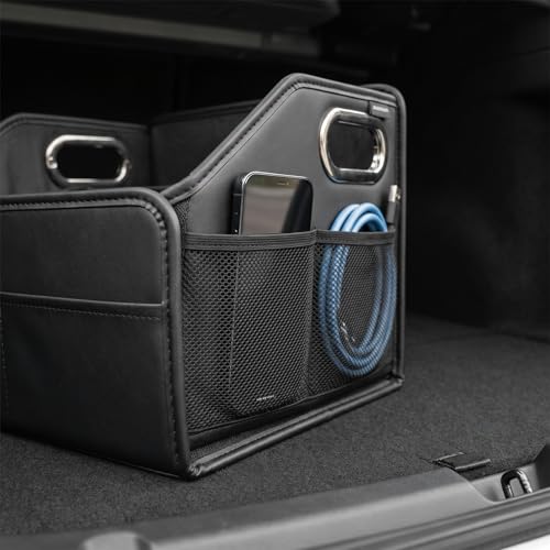 Car Storage Organizer, Large Capacity Foldable Car Caddy Basket with Metal Handle & Movable Divider, Multi-Pocket Trunk Organizer Front Back Seat Storage Box for Most Cars - view 6