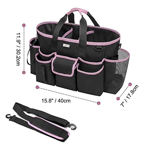 Cleaning Caddy Bag with 3 Compartments and Shoulder Strap, Pink Edge - view 6