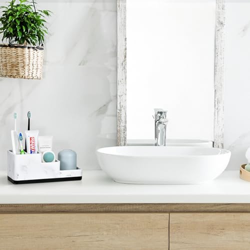 Bathroom Organizer Countertop Sink, Toothbrush Holder Counter, White Resin - view 4