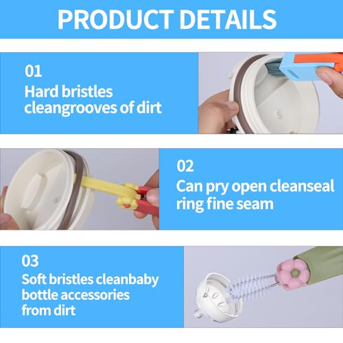 3-in-1 Water Bottle & Cup Lid Brush Cleaner Kit - Multifunctional Gap Cleaning Brush for Lids, Bottles, Straws | 3-Piece Set for Home, Travel (Bottle Brush Cleaner Tools) - view 3