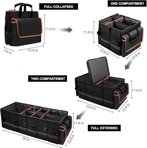 Car Trunk Organizer and Storage with Lid & Removable Leakproof Cooler Bag, Car Accessories 6 Removable Dividers for Custom Space, Collapsible Large Trunk Organizers Interior for SUV Sendan with Cover - view 3