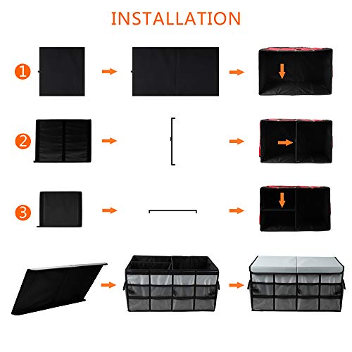 Car Trunk Organizer Collapsible Portable Multi Compartments Organizer with Non Slip Straps for SUV Truck Auto Vehicle Car Auto Minivan (Large Covered, Space Gray) - view 6
