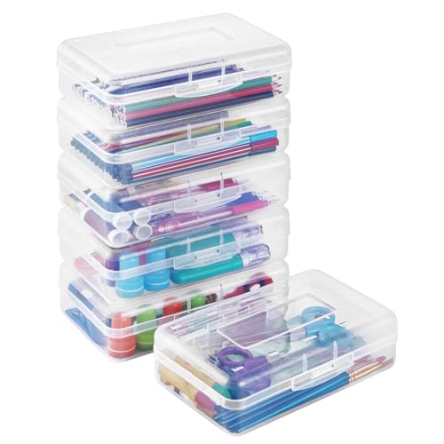Plastic Pencil Case Box 6 Pack, Large Crayon Maker Pen Organizer